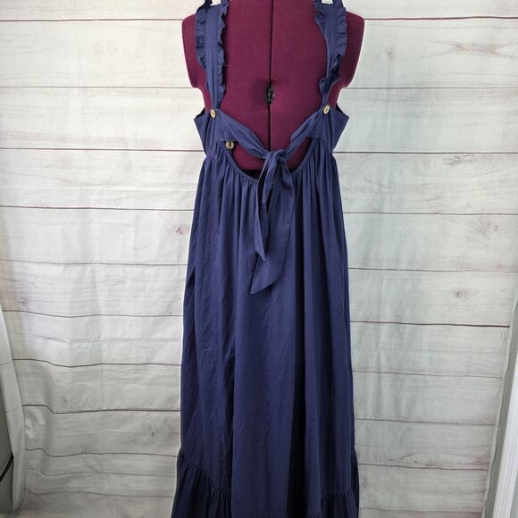 Free People Dress Womens Small Navy Maxi Ruffle Strap Tie Back Pockets OB1134716 - Picture 4 of 16